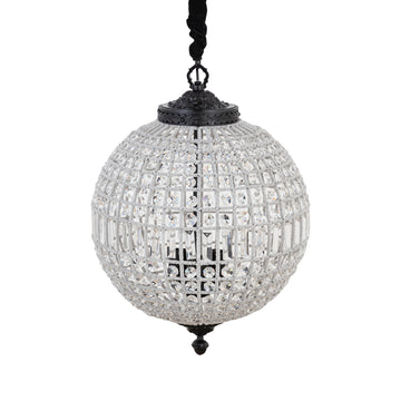 Pendant lamp made of crystal, glass and metal, globe design, anthracite look, with canopy, M – Jaris | PTMD