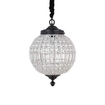 Hanging lamp made of crystal, glass and metal, globe design, anthracite look, with canopy, S – Jaris | PTMD