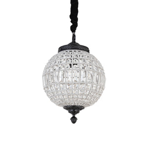 Hanging lamp made of crystal, glass and metal, globe design, anthracite look, with canopy, S – Jaris | PTMD