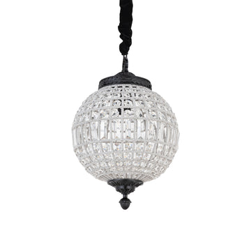 Hanging lamp made of crystal, glass and metal, globe design, anthracite look, with canopy, S – Jaris | PTMD