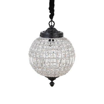 Hanging lamp made of crystal, glass and metal, globe design, anthracite look, with canopy, S – Jaris | PTMD