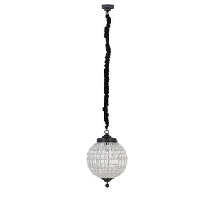Hanging lamp made of crystal, glass and metal, globe design, anthracite look, with canopy, S – Jaris | PTMD