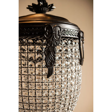 Pendant light in crystal, glass and metal, oval classic design, anthracite look, with canopy, S – Lidde | PTMD