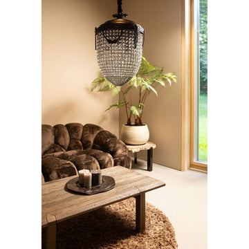Pendant light in crystal, glass and metal, oval classic design, anthracite look, with canopy, S – Lidde | PTMD