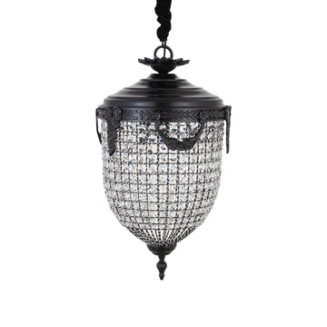 Pendant light in crystal, glass and metal, oval classic design, anthracite look, with canopy, S – Lidde | PTMD