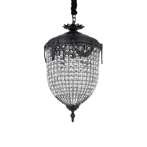 Crystal, glass and metal pendant lamp, classic oval design, anthracite finish, with canopy, L – Lidde | PTMD