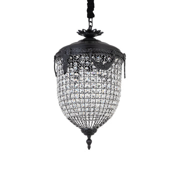 Crystal, glass and metal pendant lamp, classic oval design, anthracite finish, with canopy, L – Lidde | PTMD