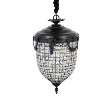 Pendant light in crystal, glass and metal, oval classic design, anthracite look, with canopy, S – Lidde | PTMD