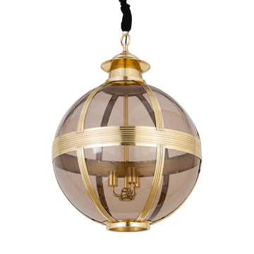 Pendant lamp made of glass and metal, antique brass look, round design, with canopy, M – Mikk | PTMD