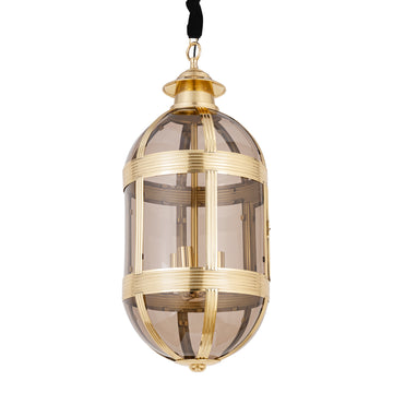 Pendant lamp made of glass and metal, antique brass look, oval design, with canopy, L – Mikk | PTMD
