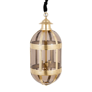Pendant lamp made of glass and metal, antique brass look, oval design, with canopy, L – Mikk | PTMD