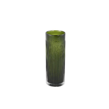 Vase – Gerippte Struktur, Runde Form, Glas Material, Olivgrün, L – Alphaba | PTMD