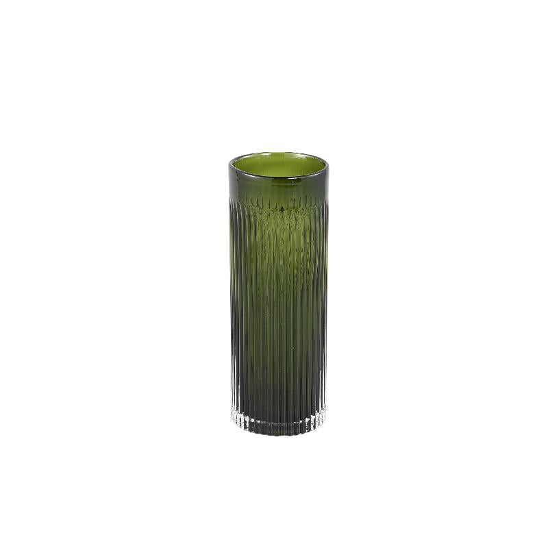 Vase – Olive Glass, Round Shape, Ribbed Surface, L – Alphaba | PTMD