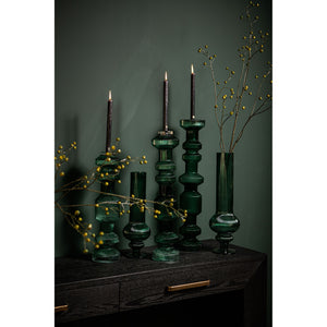 Kerzenständer – Geripptes Glas, Bauschige Form, Dunkelgrüne Oberfläche, S – Galinda | PTMD