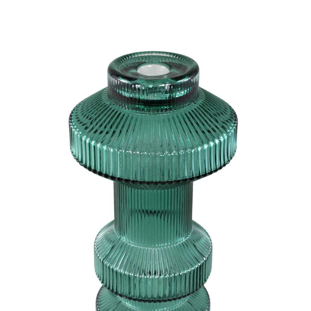 Kerzenständer – Geripptes Glas, Bauschige Form, Dunkelgrüne Oberfläche, M – Galinda | PTMD