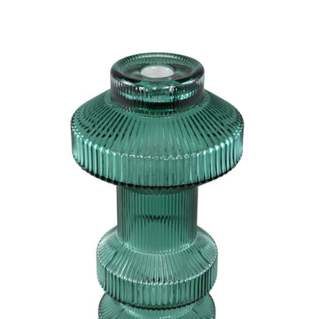 Kerzenständer – Geripptes Glas, Bauschige Form, Dunkelgrüne Oberfläche, M – Galinda | PTMD