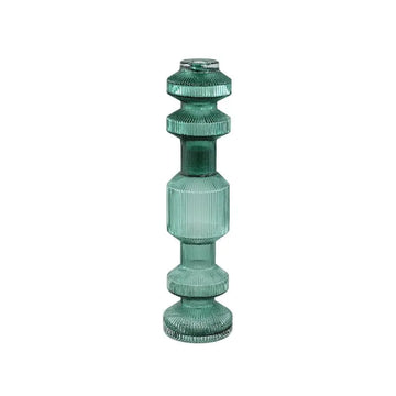 Candle Holder - Ribbed Glass, Bulky Shape, Brown Finish, S - Galinda | PTMD