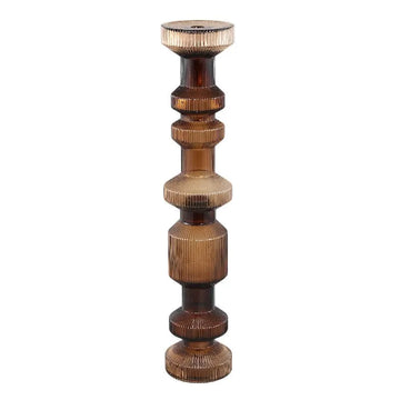 Candle Holder - Ribbed Glass, Bulky Shape, Brown Finish, S - Galinda | PTMD