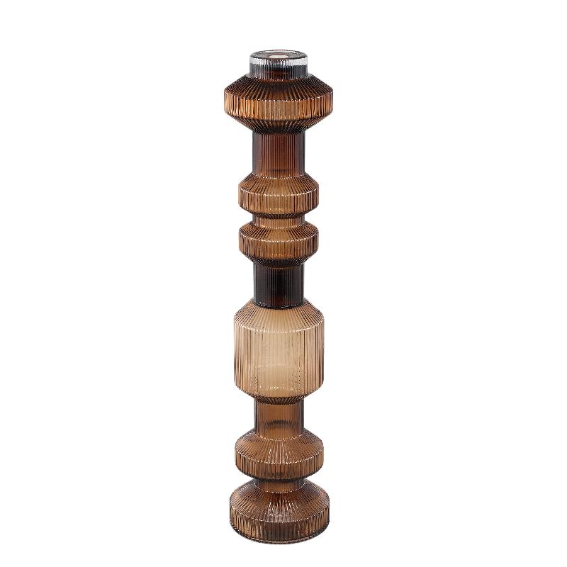 Kerzenständer – Geripptes Glas, Bauschige Form, Braune Oberfläche, M – Galinda | PTMD