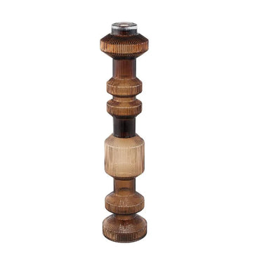Candle Holder - Ribbed Glass, Bulky Shape, Brown Finish, S - Galinda | PTMD