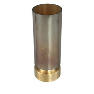 Vase – Amber Glass, Round Shape, Metal Accent, Solid Glass, Low – Morrible | PTMD