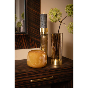 Vase – Bernsteinglas, Runde Form, Metallakzent, Massivglas, Niedrig – Morrible | PTMD