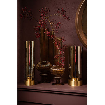 Vase – Amber Glass, Round Shape, Metal Accent, Solid Glass, Tall – Morrible | PTMD