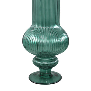 Vase – Gerippte Struktur, Runde Form, Glas Material, Dunkelgrün, Mit Fuß, S – Keala | PTMD