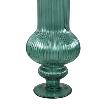 Vase - Dark Green Glass, Ribbed Surface, Round Shape, S - Keala | PTMD