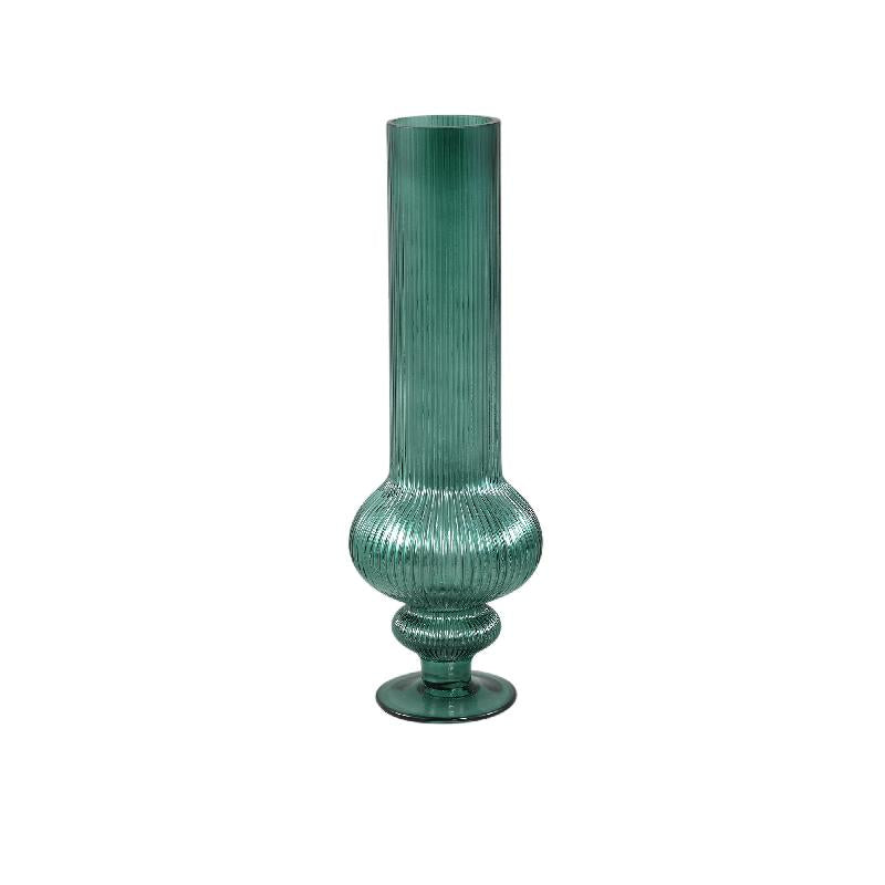 Vase – Gerippte Struktur, Runde Form, Glas Material, Dunkelgrün, Mit Fuß, S – Keala | PTMD