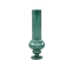 Vase – Gerippte Struktur, Runde Form, Glas Material, Dunkelgrün, Mit Fuß, S – Keala | PTMD