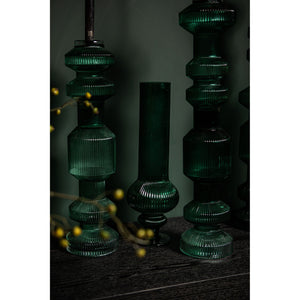 Vase – Gerippte Struktur, Runde Form, Glas Material, Dunkelgrün, Mit Fuß, S – Keala | PTMD