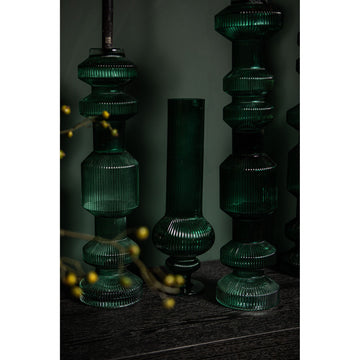 Vase - Dark Green Glass, Ribbed Surface, Round Shape, L - Keala | PTMD