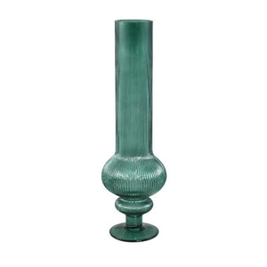 Vase - Dark Green Glass, Ribbed Surface, Round Shape, L - Keala | PTMD