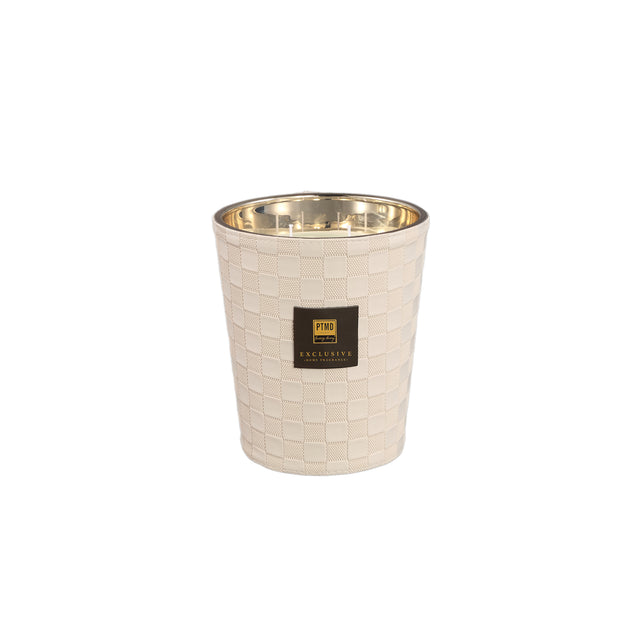 Kerze aus Glas mit Lederdetail & handveredeltem Finish (900 g) – Clean Linen | PTMD - Esszett Luxury | Stilvolles Wohnen mit Charakter