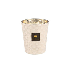 Kerze aus Glas mit Lederdetail & handveredeltem Finish (1,4 kg) – Clean Linen | PTMD - Esszett Luxury | Stilvolles Wohnen mit Charakter