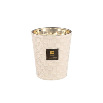 Kerze aus Glas mit Lederdetail & handveredeltem Finish (1,4 kg) – Clean Linen | PTMD - Esszett Luxury | Stilvolles Wohnen mit Charakter