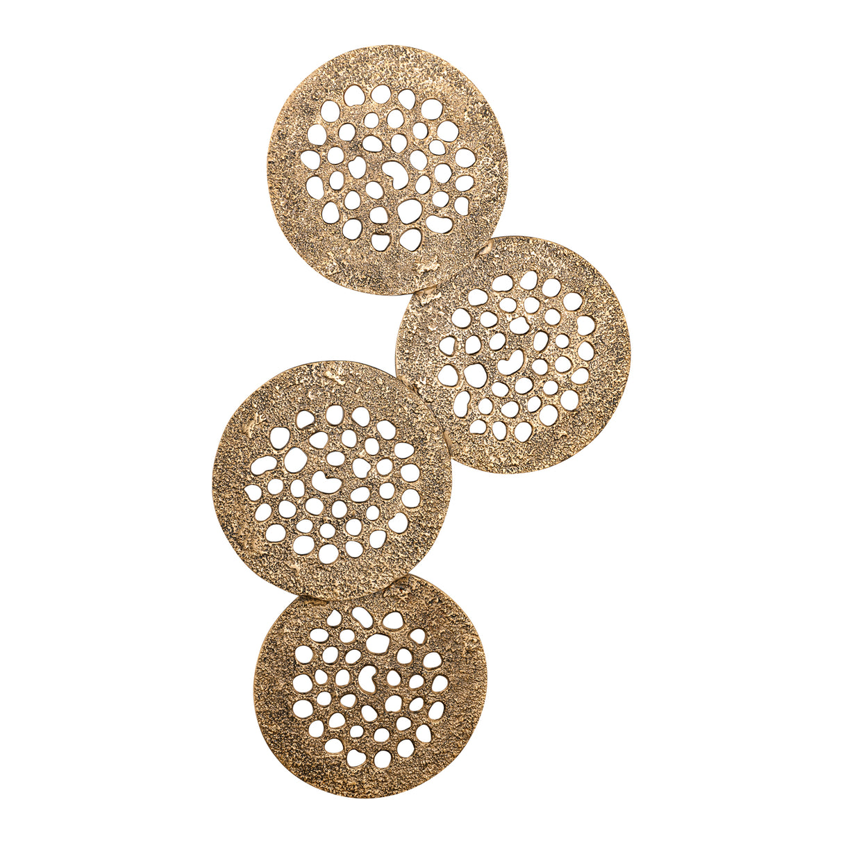 Wall Panel – Four Circle Shapes Design, Cast Aluminum Metal, Gold Finish, XL – Geoffe | PTMD