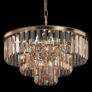Pendant light with golden metal frame and amber crystal embellishments in a luxurious design – Revero | Maytoni