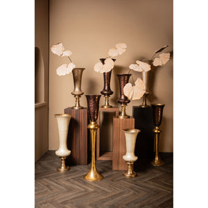Vase - Cast aluminum, enamel finish, goblet shape, handmade, dark brown, S – Lysse | PTMD