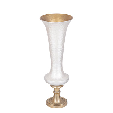 Vase - Aluminiumguss, Luxus-Emaille-Finish, rund, Weiß, L – Lysse | PTMD