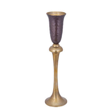 Vase - Aluminiumguss, Luxus-Emaille-Finish, Pokalform, Dunkelbraun, L – Lysse | PTMD