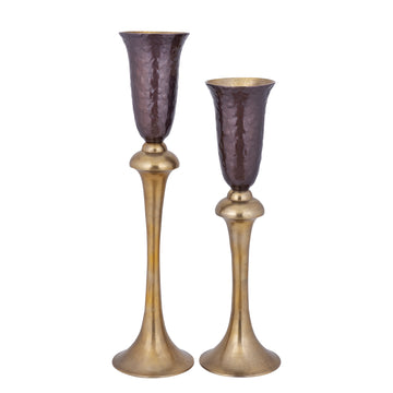 Vase - Aluminiumguss, Luxus-Emaille-Finish, Pokalform, Dunkelbraun, L – Lysse | PTMD