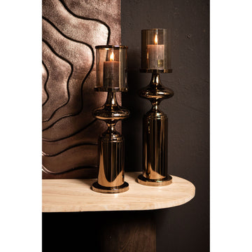 Hurricane Lamp - Stainless Steel Frame, Glass Cylinder, Bronze Finish, S - Rodire | PTMD
