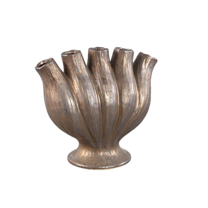Vase - Tube Design, Bronze Color, Ceramic Material, L - Gylian | PTMD