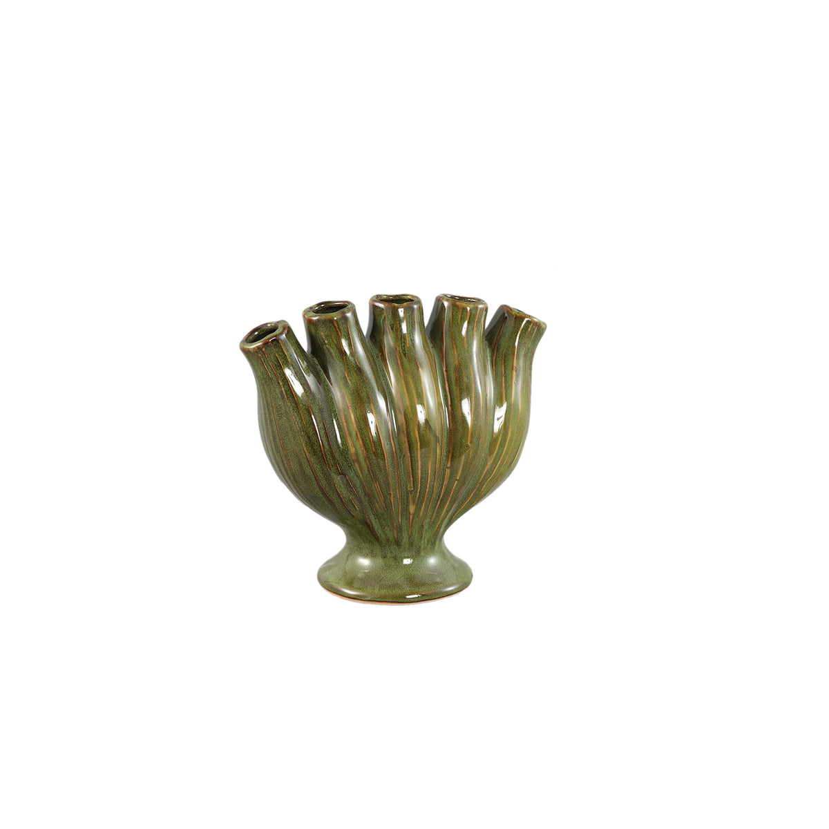 Vase - Tube Design, Green Color, Ceramic Material, S - Gylian | PTMD
