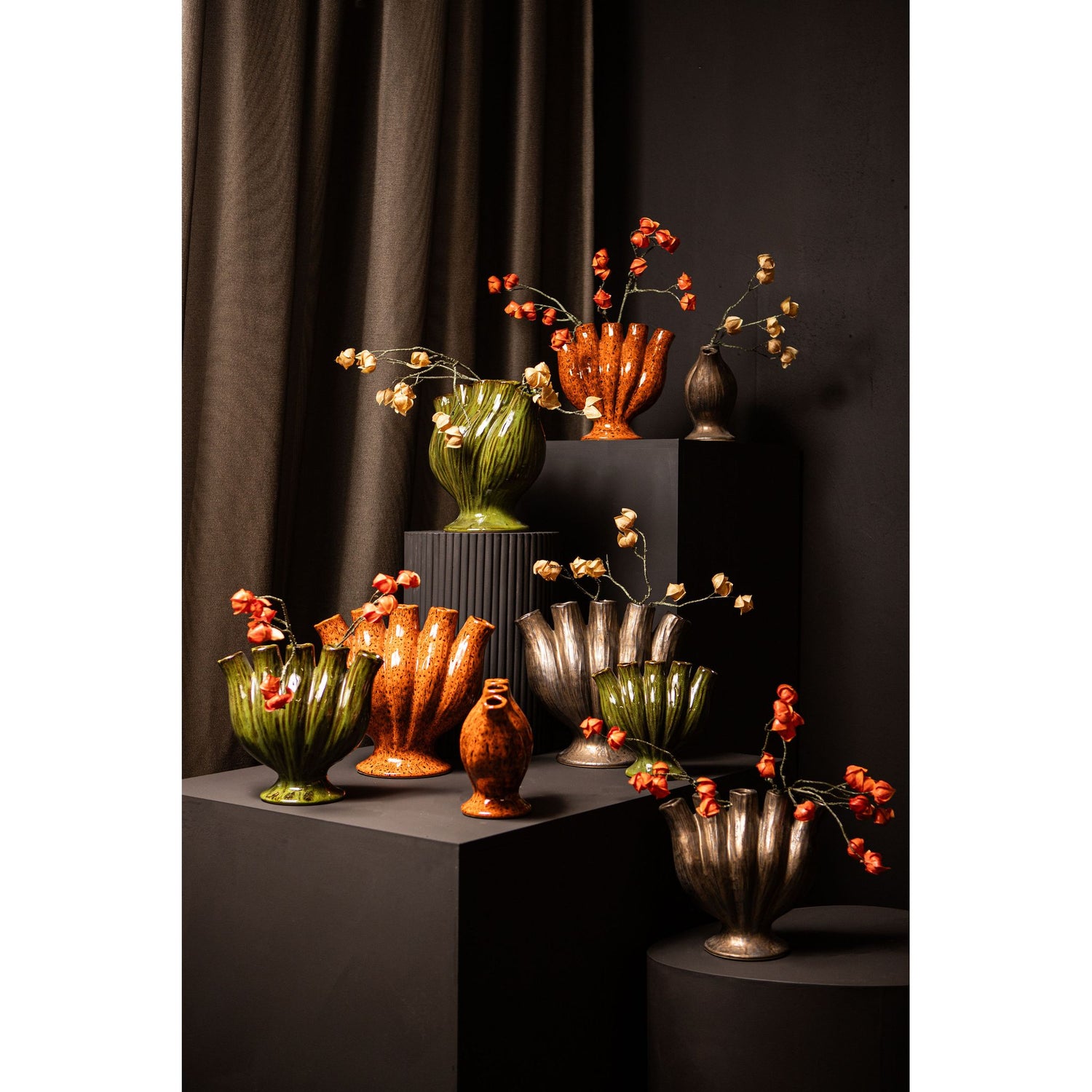 Vase – Tube Design, Orange Color, Ceramic Material, M – Gylian | PTMD