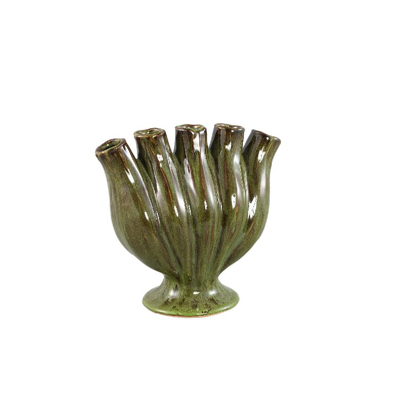 Vase – Tube Design, Green Color, Ceramic Material, M – Gylian | PTMD