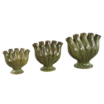 Vase – Tube Design, Green Color, Ceramic Material, M – Gylian | PTMD
