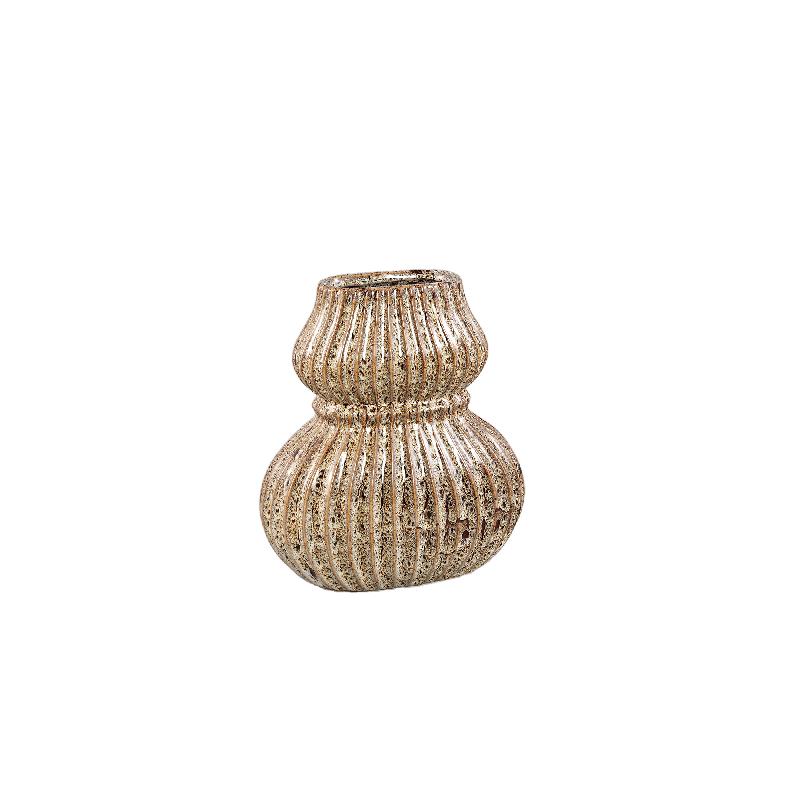 Vase - Ceramic Stoneware, Ribbed Design, Brown, S - Halta | PTMD